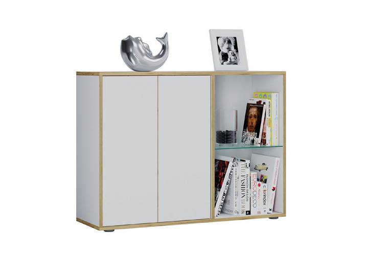 VCM Kommode Sideboard Salia H. 74 x B. 100 x T. 33 cm mit, Moderne Kommode mit Glasboden und flexibel wählbarer Ausrichtung