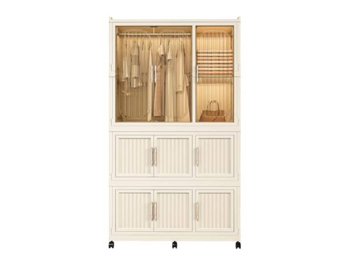 I0I&I0I Kleiderschrank, Modular, Faltbar, Magnettüren, Kleiderstangen, Rollen Mit Feststellbremse, Viel Stauraum Für Schlafzimmer, Mietwohnung Und Kinderzimmer (3 * 4)