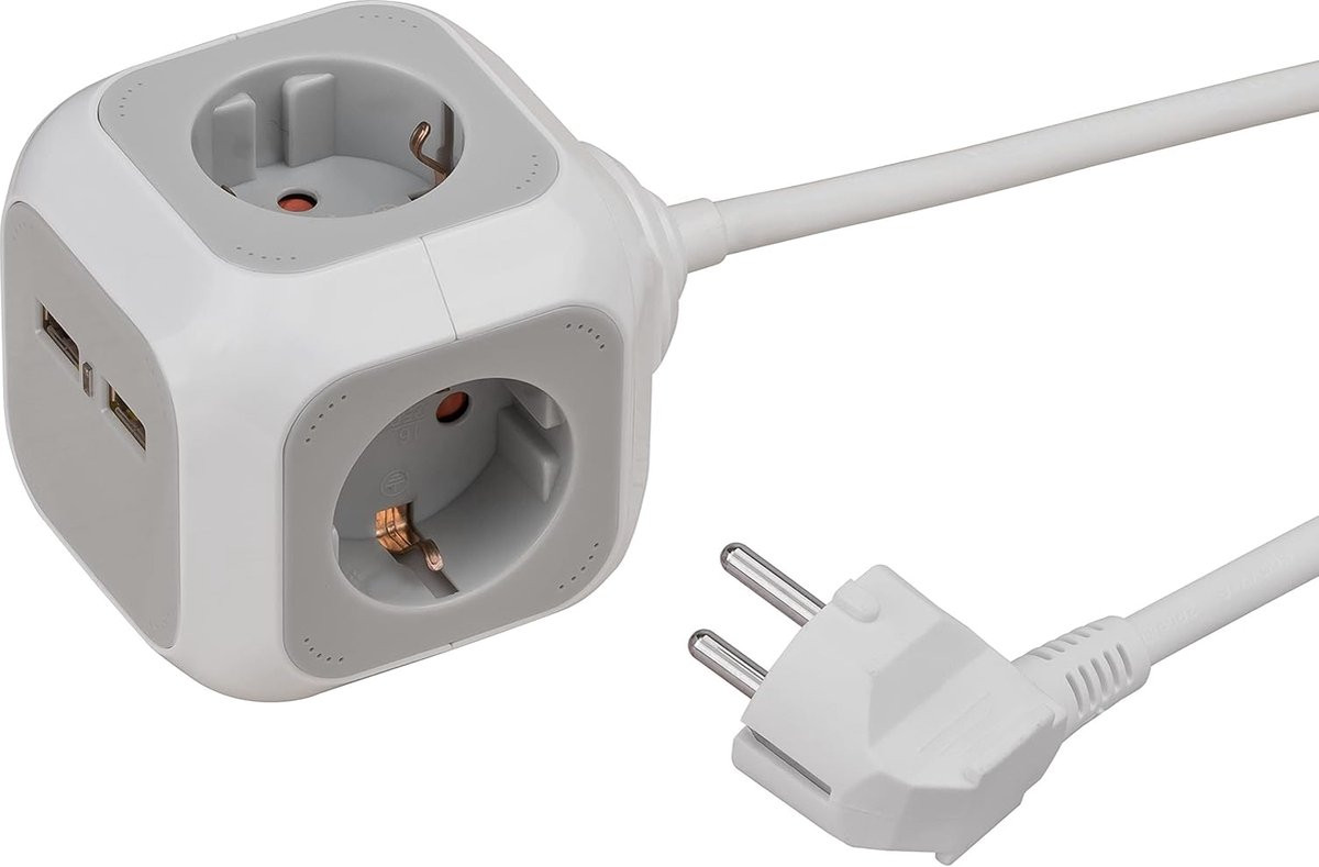 Witte Kubus Stekkerdoos met USB-C aansluiting