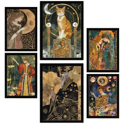 POSTER Set Mit 6 Tarotkarten Kartomantie Arcana A3 & A4 Schwarzer Rahmen