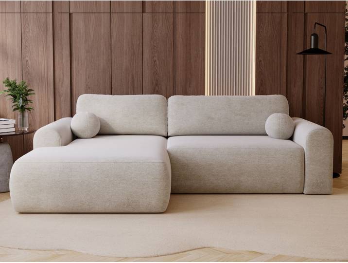 Ecksofa L-Form mit Schlaffunktion und Bettkasten Savana Links Hellbeige
