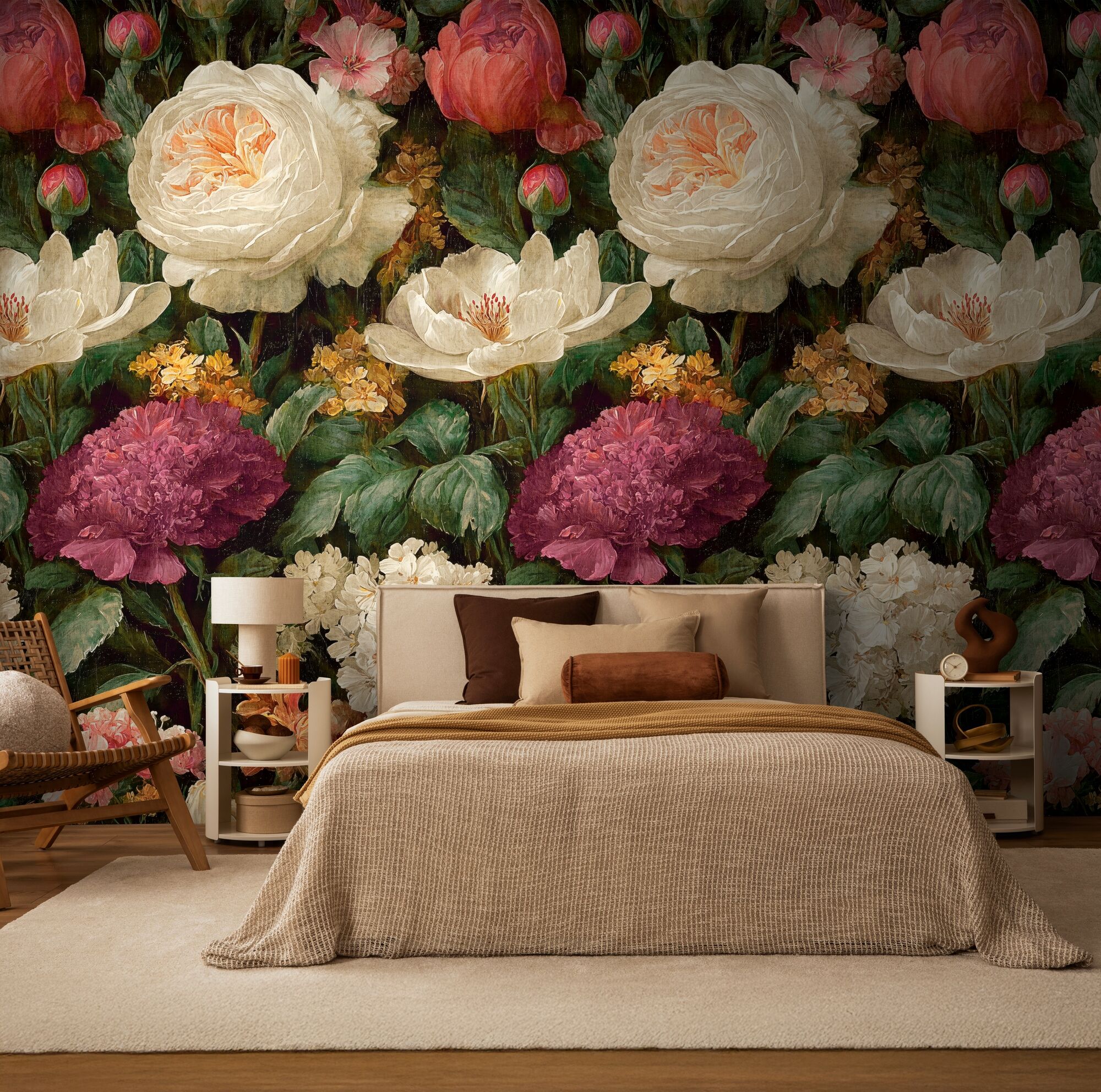 Fototapete LIVING WALLS "The Wall 4 Flowers – Üppige Rosenblüten Vlies-Fototapete", bunt (natur), B:1,59m H:0m L:2,8m, Vinyl, Vlies, Tapeten, Üppige Rosenblüten mit natürlicher Tiefenwirkung