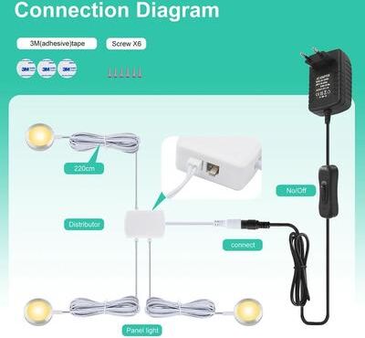 Uplift Picks Round 12V LED Under Cabinet Light Kit With Switch And Power Adapter 3 Lamps In 1 Kit au Adapter white
