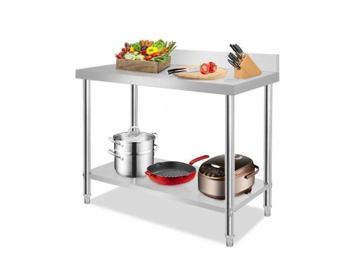 Table de Cuisine - UISEBRT - 120x60x85cm - Acier Inoxydable - Réglable en Hauteur - Argent