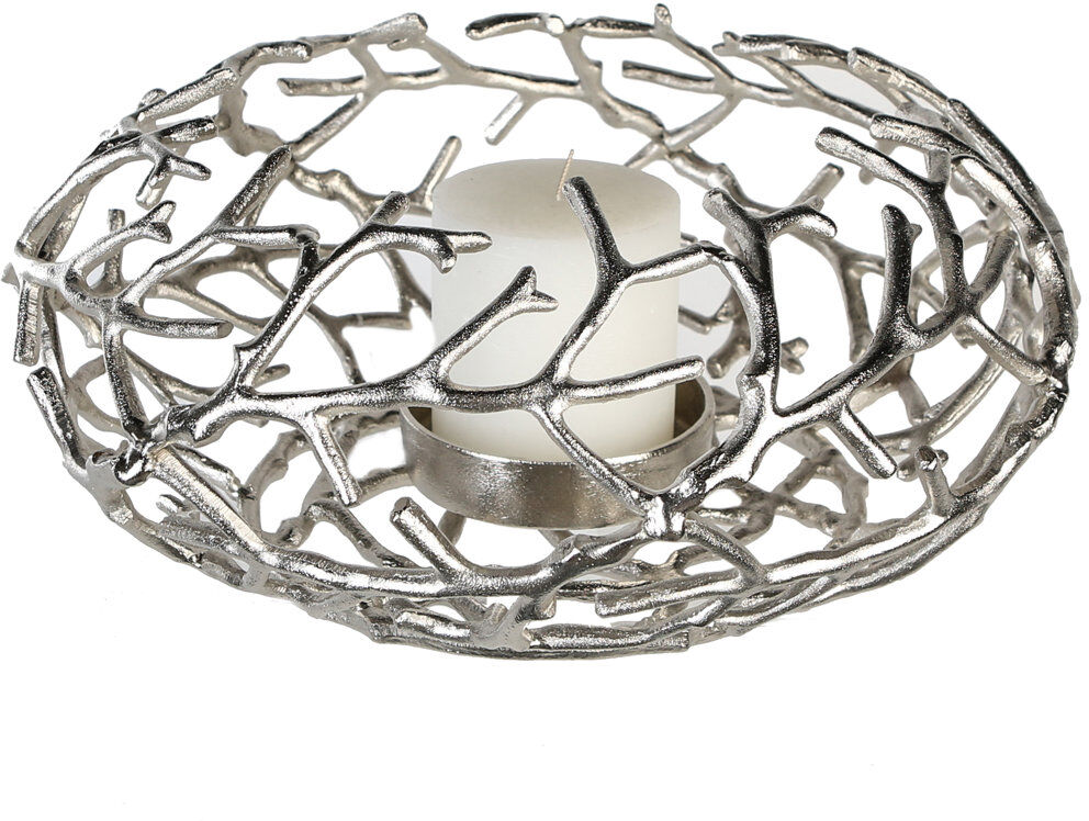 World Menagerie Twigs Metal Tabletop Candlestick Silver 20cm H X 42cm W X 42cm D