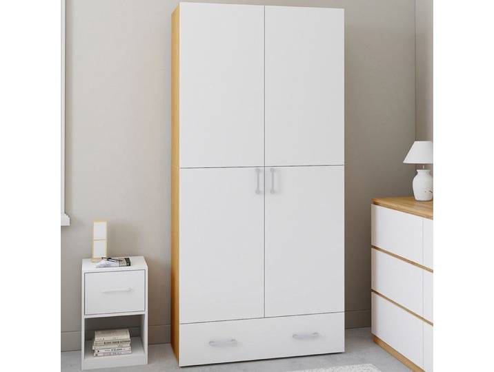 IDMARKET Armoire 2 portes JULIANA blanc et bois étagères 80 cm avec 1 tiroir
