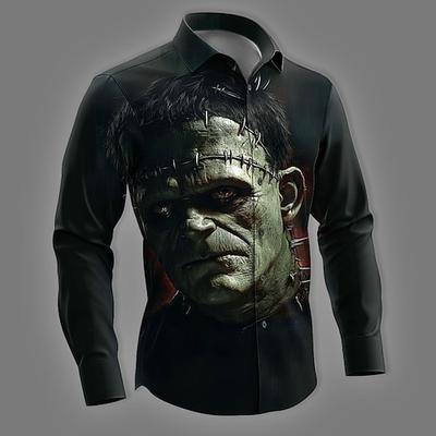 Herren Zombies Horror Hemd Knopfhemd Langarm Dunkler Gothic-Stil Ferien Streetwear Frühling Herbst Umlegekragen 3D-Druck Hemden mit Kragen Schwarz 1 Schwarz Schwarz 2