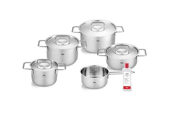 Fissler, Pure Collection Kochtopfset 6-teilig, Edelstahl, Metalldeckel, inkl. Edelstahlpflege, Induktion