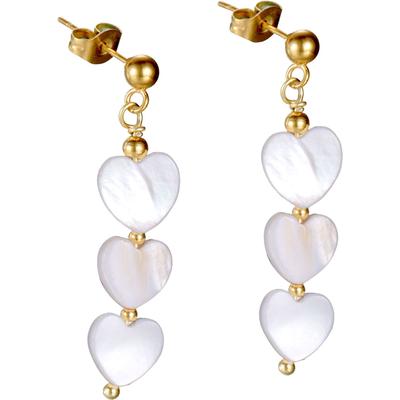 Paar Ohrhänger FIRETTI "Schmuck Geschenk Edelstahl Ohrschmuck Ohrringe Herz", weiß (gelbgoldfarben, perlmuttfarben), Ohrringe, Damen, 8,5mm, Edelstahl, mit Perlmutt