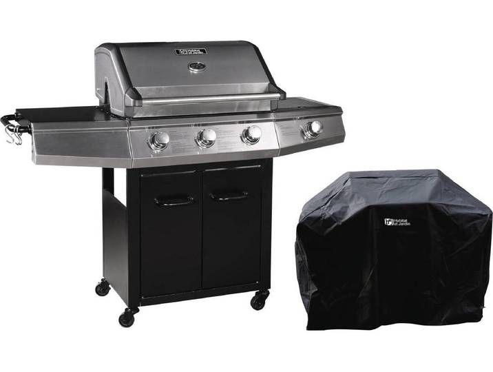 Barbecue Gaz \ Bingo 4\ - 4 brûleurs dont 1 latéral - 14kW + Housse protection - Argenté