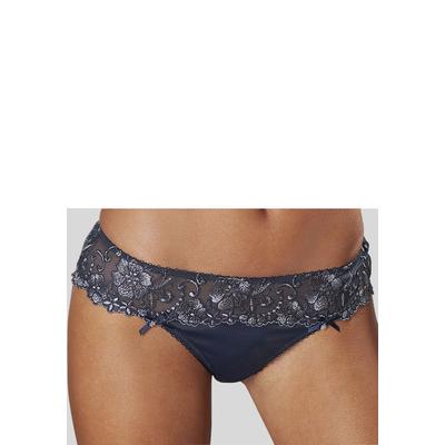String LASCANA "Wanda Dessous", Damen, Gr. 32/34, blau (marine), Microtouch, Obermaterial: 80% Polyamid, 12% Polyester, 8% Elasthan, Unterhosen String, mit Stickerei Spitze in blumiger Optik, als Dessous-Set kombinierbar