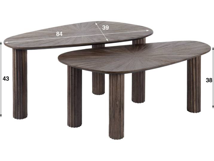 KAWOLA Couchtisch INKA Set 2-tlg. Teakholz braun nierenförmig
