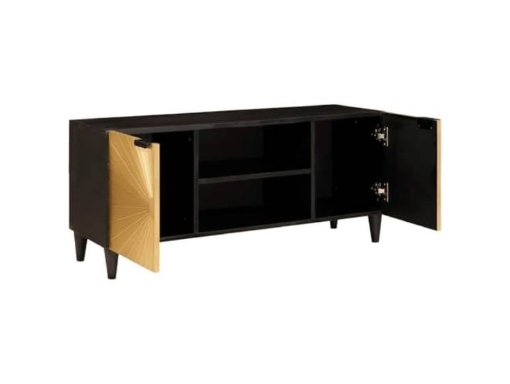 GPUTYGHN TV-Schrank Schwarz Gold 105 x 33 x 46 cm Holzwerkstoff Mit Tuer und Regalen, Kegelfuesse, Mid-Century Design, fuer Wohnzimmer Medienaufbewahrung