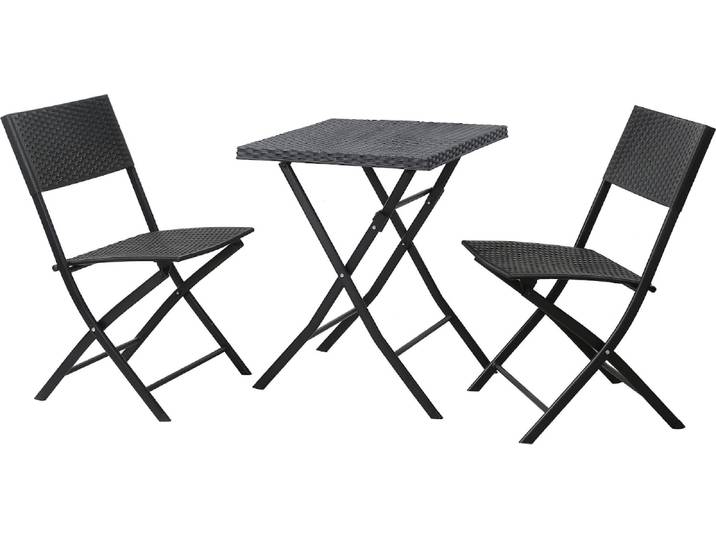 SVITA Poly-Rattan Bistro-Set Balkon-Set Klappmöbel Stuhl Tisch Garten-Möbel Schwarz