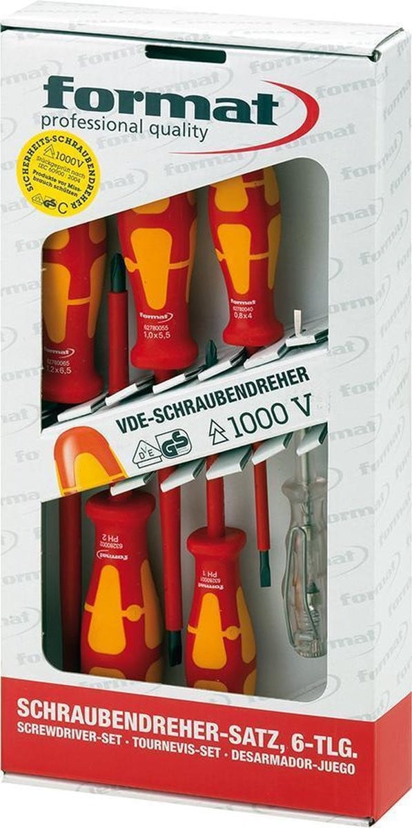 Format 6-delige schroevendraaierset met VDE spanningzoeker en PZ-bits