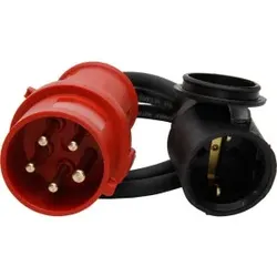 Kopp 147503006 CEE-Adapterleitung: Eingang: CEE-Stecker (5p, 16A, 400V, 6h), Ausgang: Schutzkontakt-Kupplung mit Klappdeckel (16A, 250V)