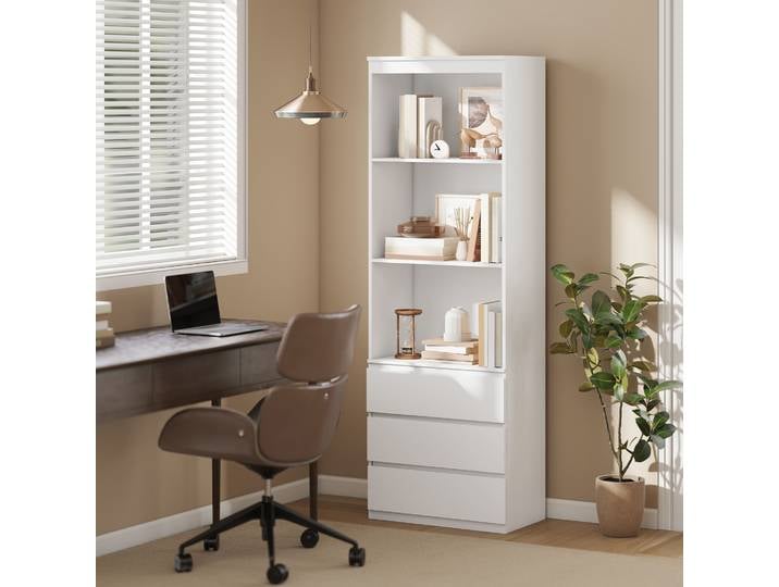 HOMCOM Bibliothèque Haute 180cm Bois Blanc 3 Étagères 3 Tiroirs