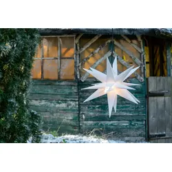 Weihnachtsstern beleuchtet LED Dekostern 55cm Weiss hochwertiger Kunststoffstern mit Timer Funktion 3D Stern 18 Zackig Leuchtstern Faltstern Weihnachtslicht Winterbeleuchtung 3D Stern