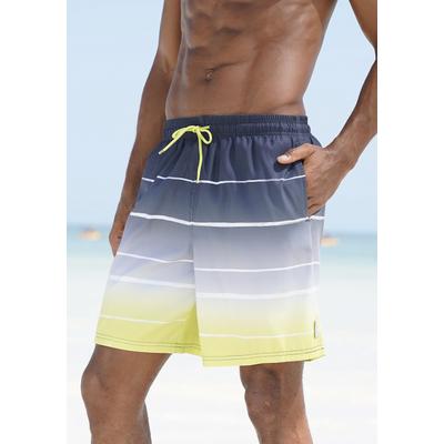 Badeshorts BENCH. "Sunset", Herren, Gr. M (50), N-Gr, grau (grau, gelb), Polyester, Farbverlauf, Badehosen Badeshorts, mit trendigem Streifenverlauf