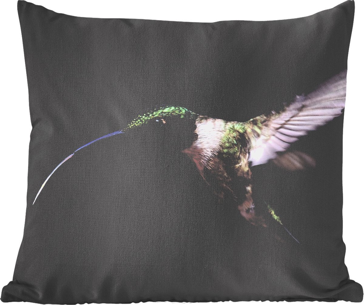Sierkussen Kolibrie met veren voor in de woonkamer, 45 x 45 cm