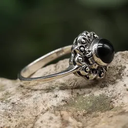 Drachensilber Onyx Silbering Giftring Schmuck Ring 925 mit Fach Silber Damen 50 - Silber;Schwarz