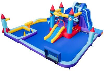 Rocket Theme Inflatable Water Slide Park w/ Slides Splash Pool &Blower - Multicolor