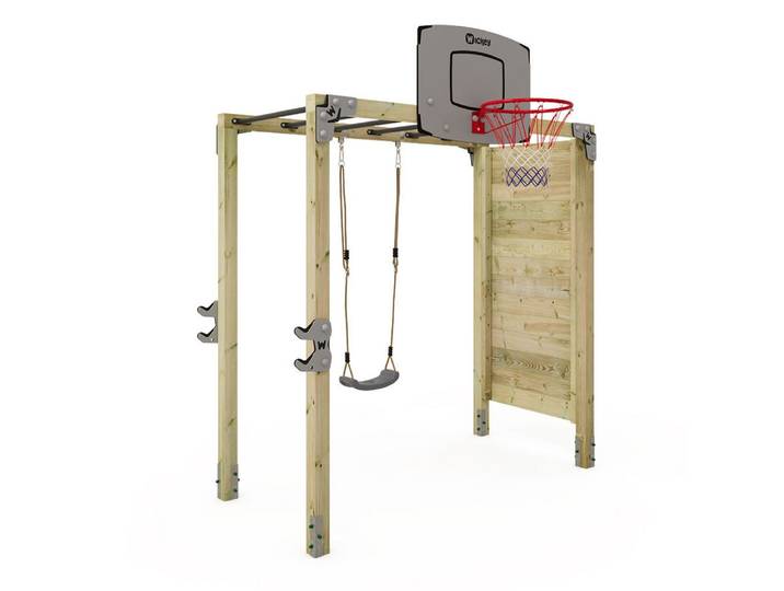 Wickey Klettergerüst FIT Gym 455 - Turnstation mit Schaukel, Basketballkorb & Fitnessfkt., (Kraftstation, Fitnessstation, Sportgeräte für zuhause, Workout, Krafttraining, Gymtower, Fitnessturm, Outdoor-Fitnessgerät für die Eltern & Kinderklettergerüst), 5 Jahre Garantie*, extrem witterungsbeständig