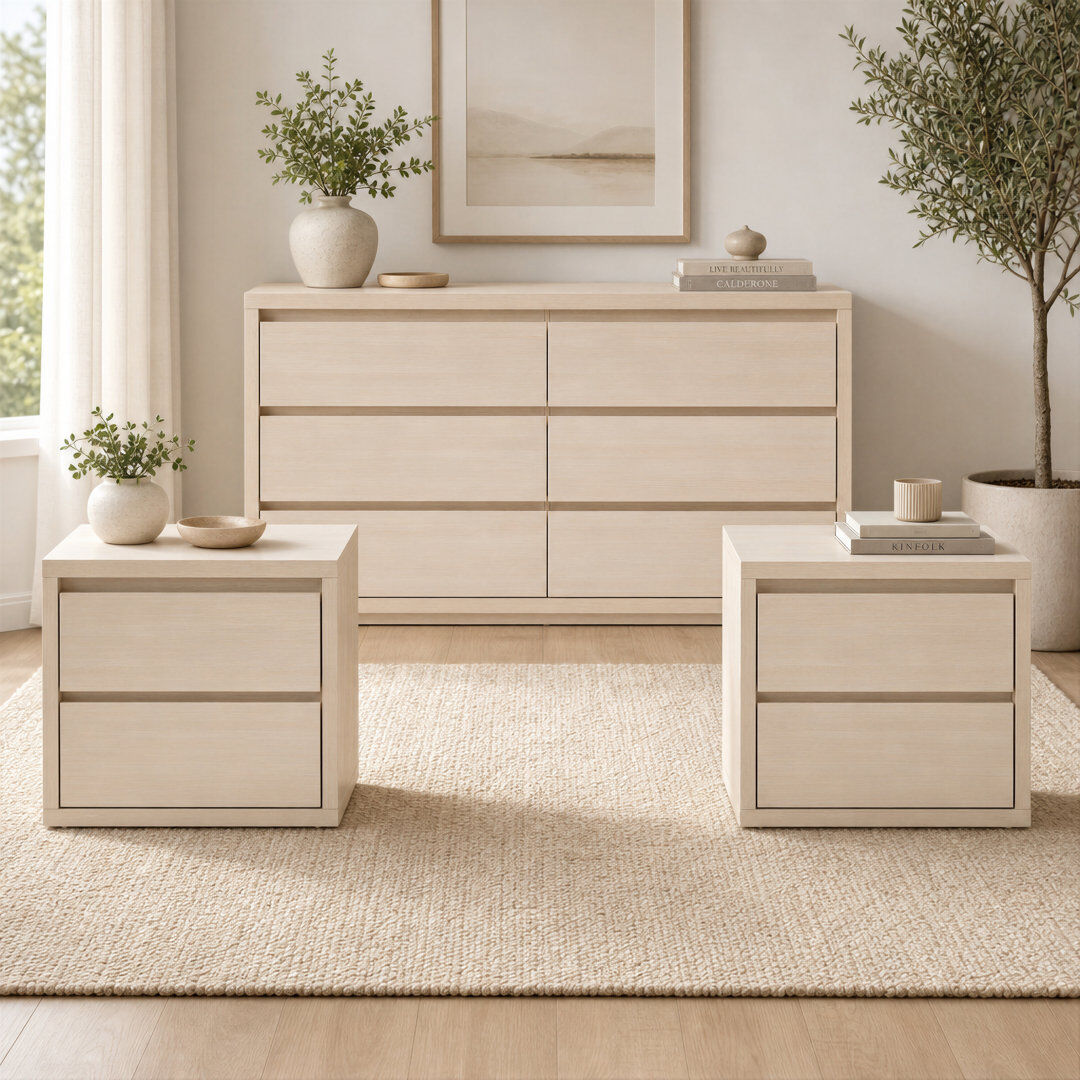 Brayden Studio Dresser & Nightstand Set Ivory White