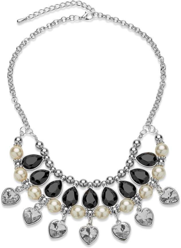 Unique Moderne Statementkette Herzen Perlen Tropfen silber