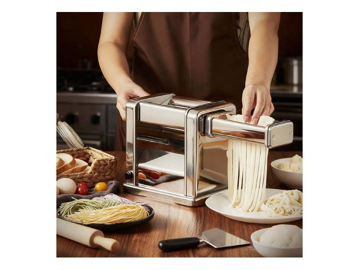 FOHERE Nudelmaschine Elektrische Nudelmaschine, 7 Stärken Einstellbar, 60 W, Nudelwalze und 2x Pasta-Schneideinsätze 1.5 mm und 6.6 mm