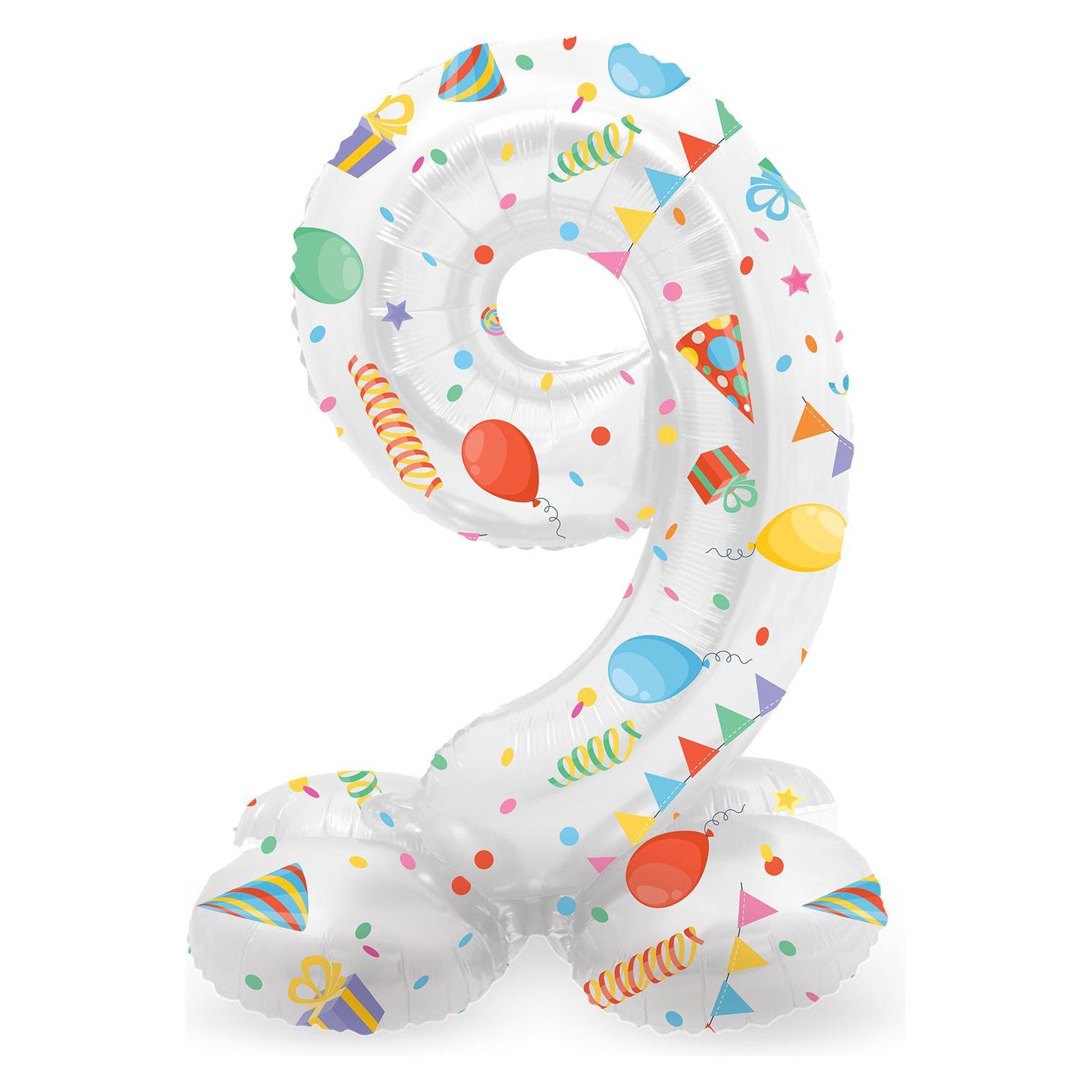 Folat Stehender Folienballon Joyful Party Nummer 9 -72cm (1x) (63969)