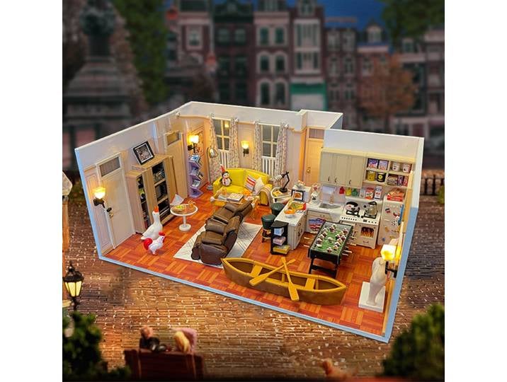 Kits de construction miniatures pour maison, appartement de Joey en bois, serre-livres avec lumières, étagère assemblée, décoration de la maison, cadeaux pour amis, bricolage