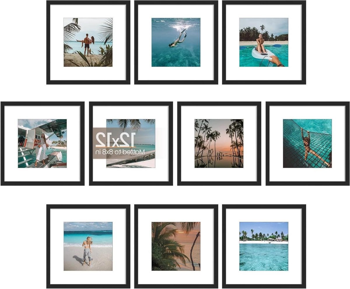 Set van 10 zwarte fotolijsten voor collage muurdecoratie, 12 x 12 cm