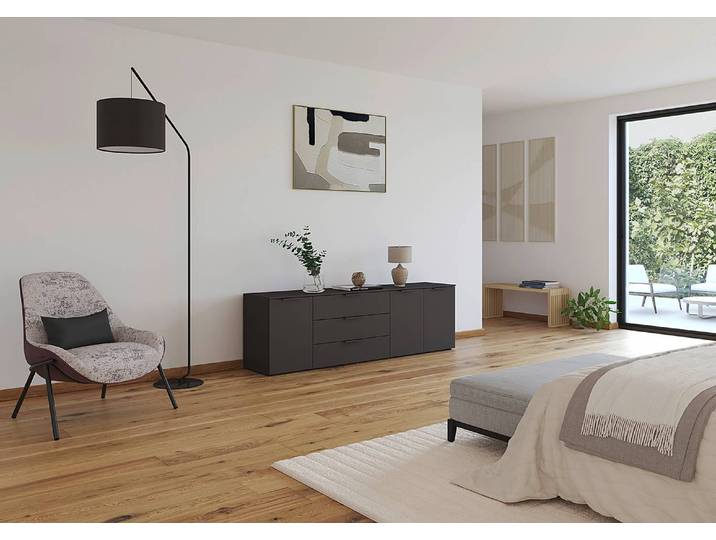 TV-Lowboard Flipp Front: Spanplatte, lackiert Korpus: MDF Mitteldichte Holzfaserplatte , lackiert Grau/Graphit 200cm