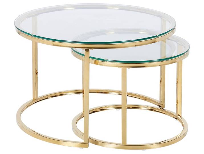 Lot de 2 tables basses verre de sécurité doré