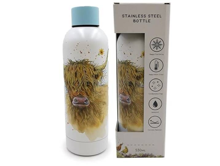 Puckator Jan Pashley Herbruikbare thermosfles van staal, 530 ml, Schotse os, Jan Pashley