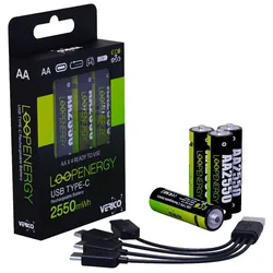 VERICO USB-Akkus mit Ladekabel LoopEnergy AA2550 Li-Ion Mignon AA 1700 mAh, 4 St.