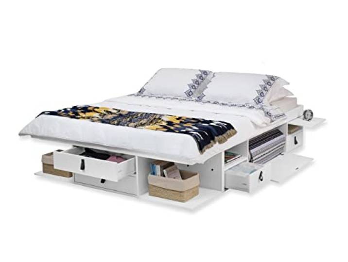 Memomad Bett mit Stauraum Bali 140x190 Kiefer & MDF Weiß + Lattenrost Robustes, stilvolles Schrankbett für maximalen Stauraum & Komfort