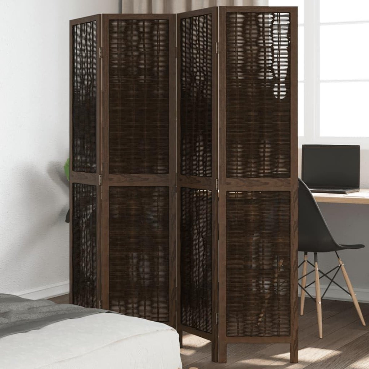 Kamerverdeler met 4 panelen - Vouwbaar privacy scherm - Massief Paulownia hout