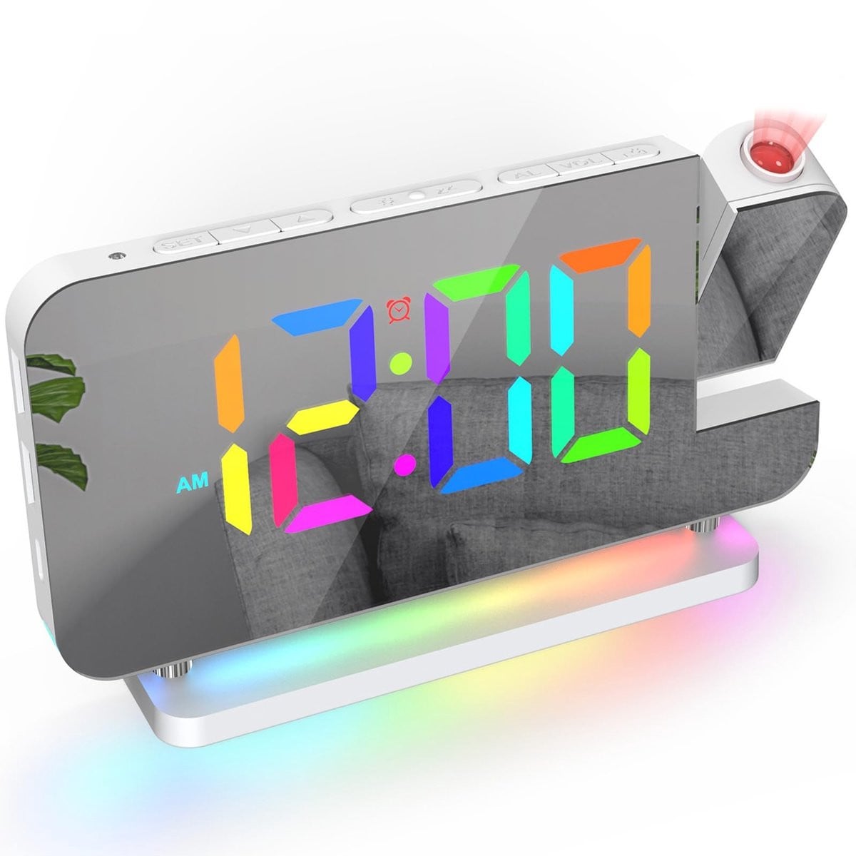 Digitale Projectiewekker met Spiegel en USB-poort - Wekker met Snooze en Dubbel Alarm - Helderheidscontrole