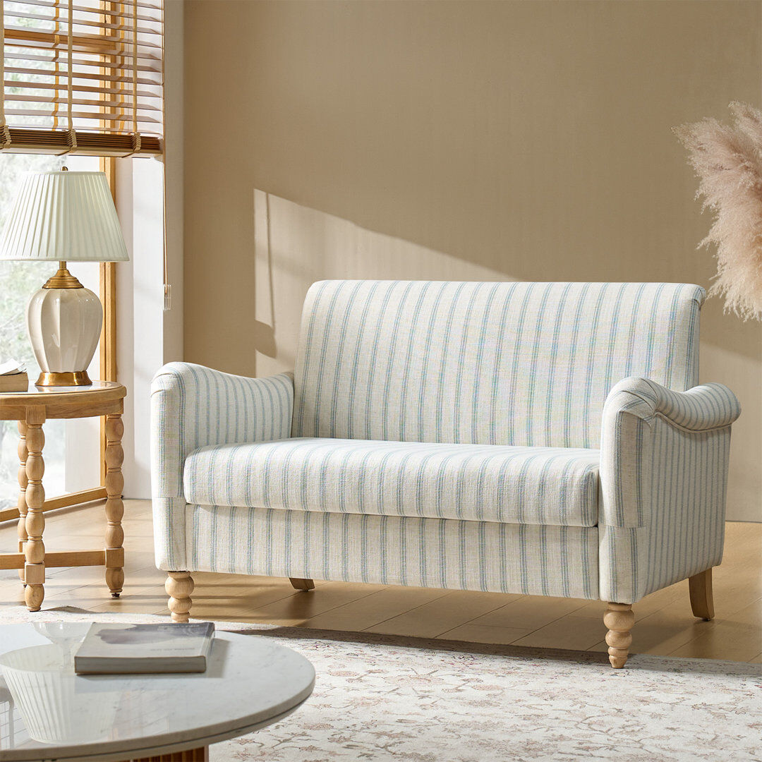 Brambly Cottage Paulina Country 128 CM Wide Sofa with Solid Wood Spindle Legs Blue Stripe 85.09cm H X 128.27cm W X 83.82cm D