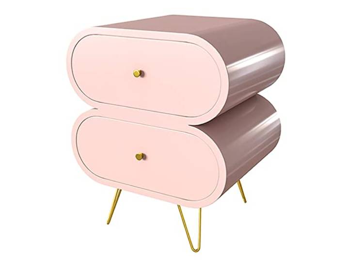 AZHKJKZH Nachttisch Holz Nachttisch Einzigartige Nachttische 2 Schubladen Mit Edelstahlbeinen Moderner Stil Wohnzimmer Schlafzimmer(Pink)