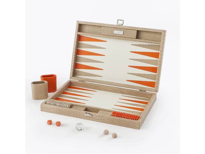 Backgammon - large en cuir beige sable