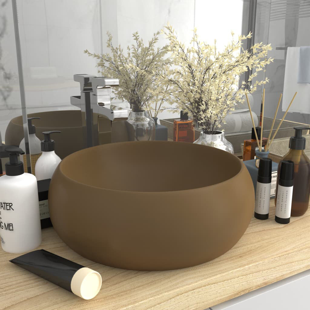 Belfry Bathroom Baymore 400mm L x 400mm W Ceramic Circular Sink Cream 400mm W