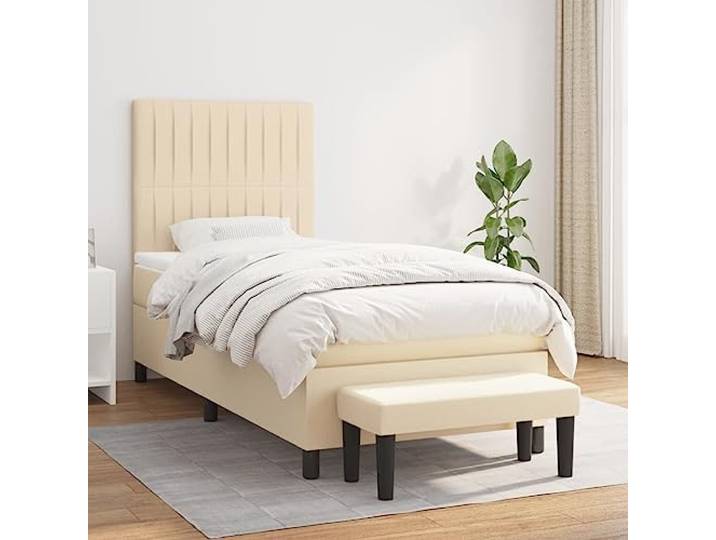 RJPLMFV Bettgestell, 80 x 200 cm, Stoff, cremefarben Verstellbares Kopfteil, Taschenfederkernmatratze, mittelharte Halterung, Multifunktionsbank inklusive