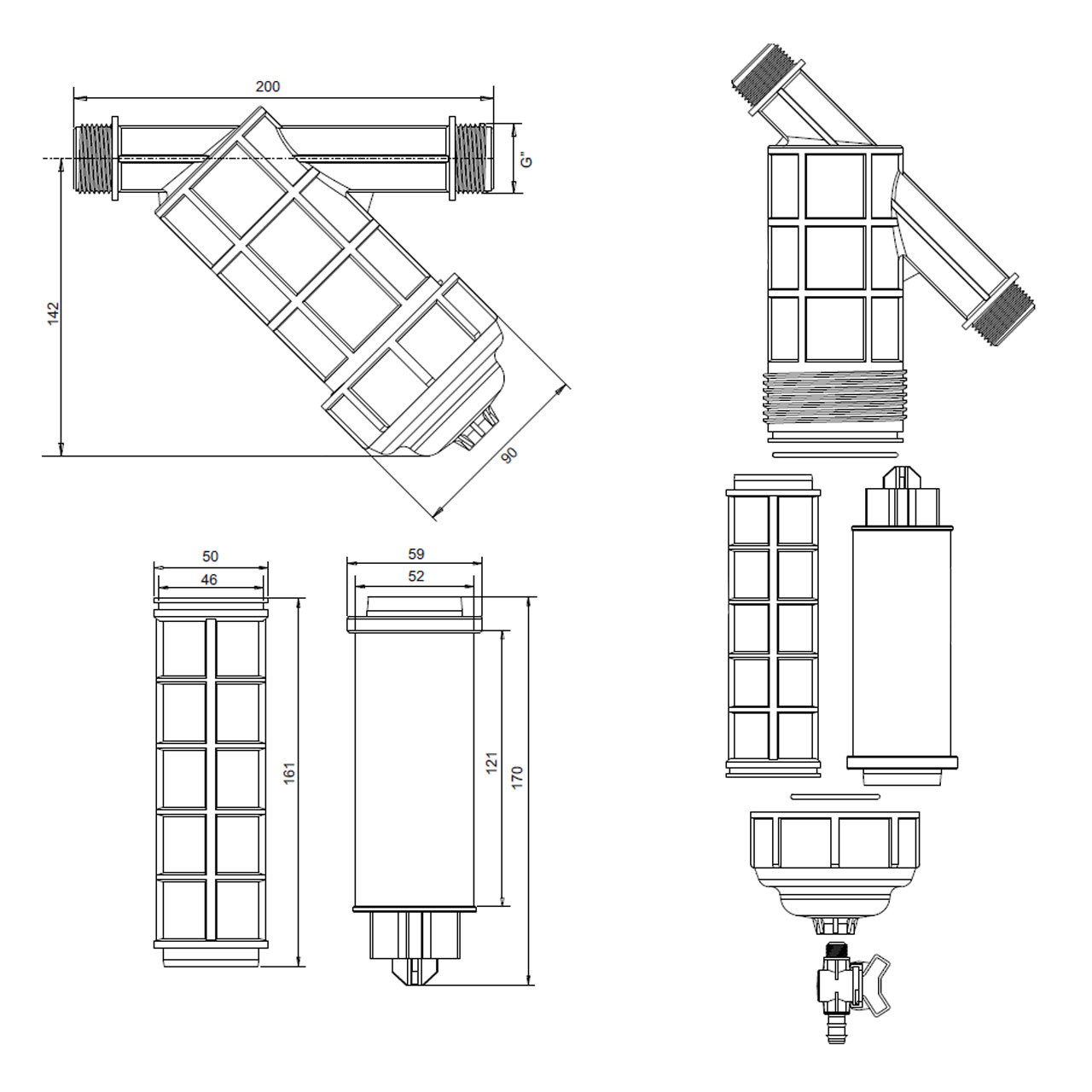REKUBIK Wasserfilter Siebfilter 2x Außengewinde mit Spülhahn 1" AG x 1" AG 3385/0123