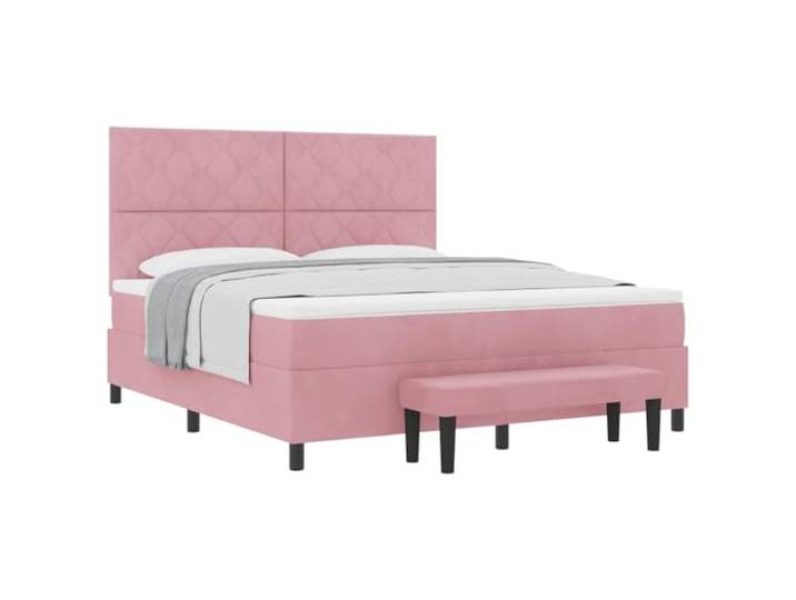 KTHLBRH Boxspringbett mit Kopfteil rosa 200 x 180 cm Samt Kopfteil aus hochwertigem Samt, Holzrahmen, mittelfeste Matratze, modernes Design, pflegeleicht