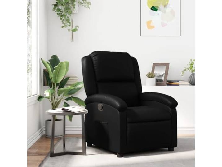 IBUQDDV Relaxsessel mit Manueller Liegefunktion, Kunstleder, Schwarz, 135 Grad Neigung, Holz und Metall Rahmen, 110 kg Belastung, schmutzabweisendes Kunstleder, Seitentasche