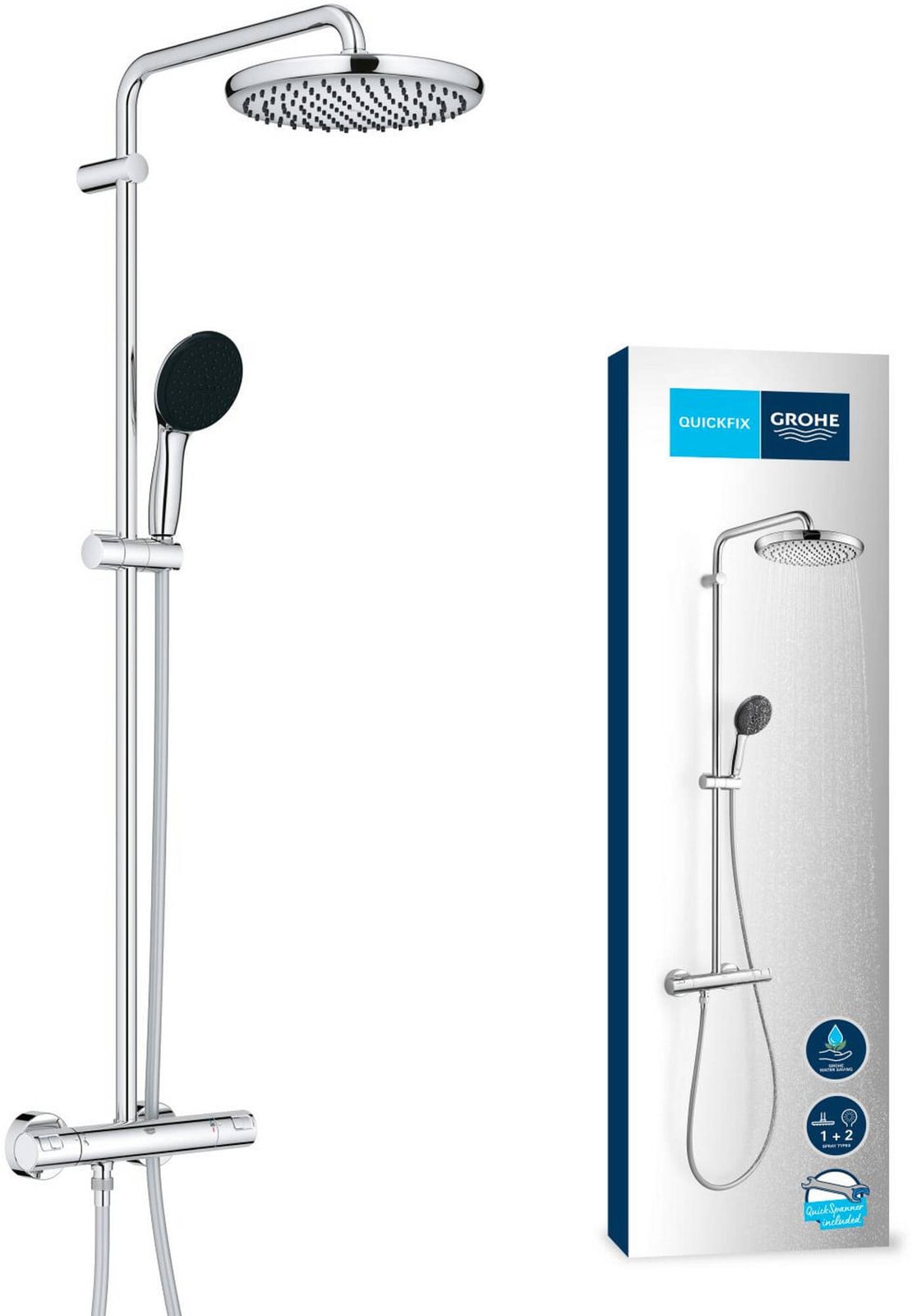 GROHE Vitalio Start System 250 douchekolom met thermostatische mengkraan, chroom, waterbesparend, 26677001