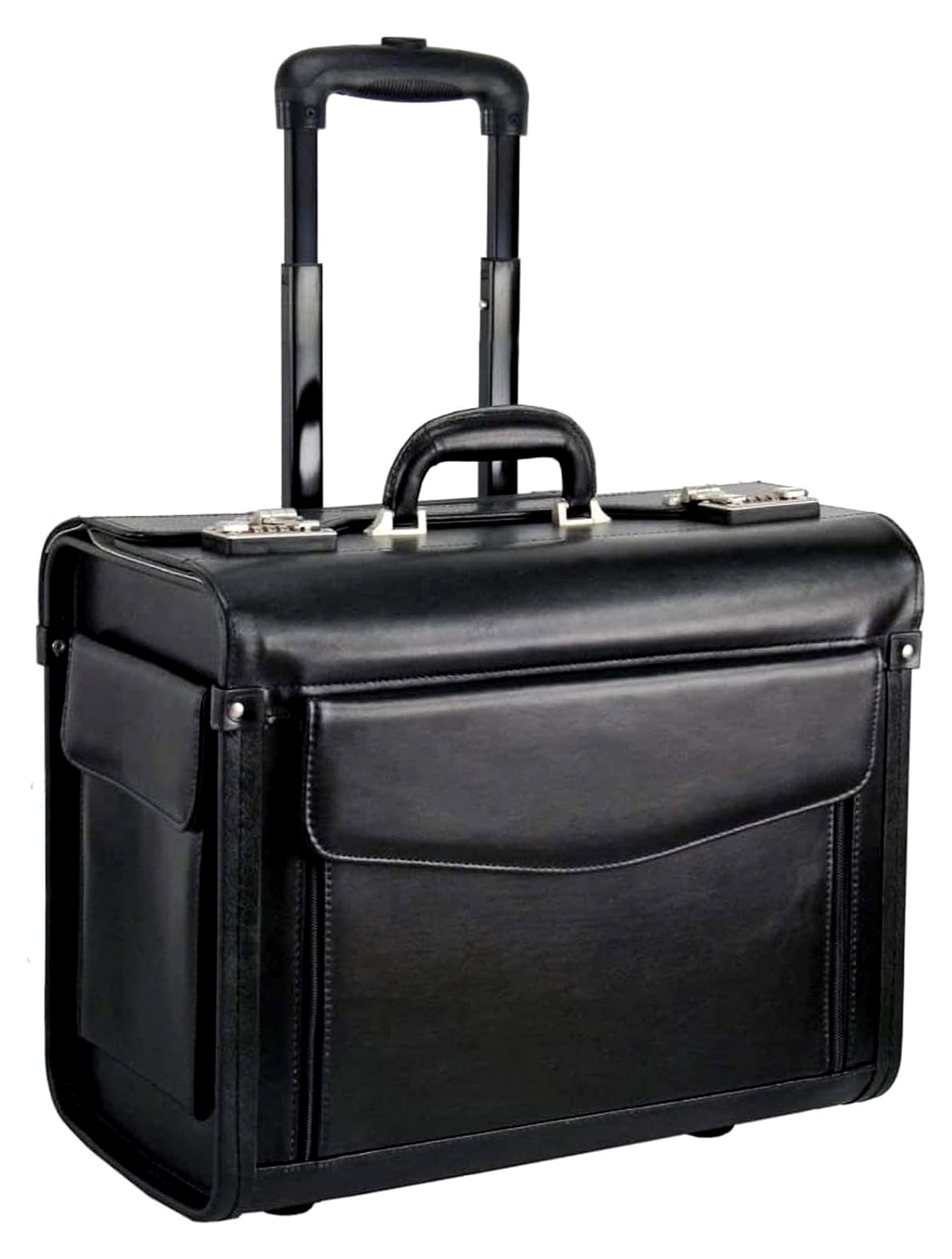 Pilotenkoffer - Trolley - Echtleder, Schwarz, 45 x 36 x 24 cm
